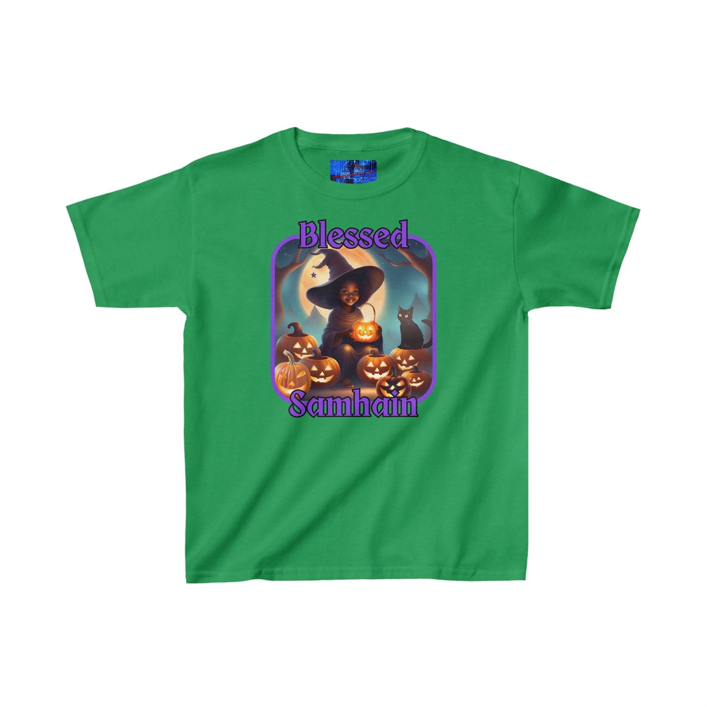 Blessed Samhain Cute Witch PRfont Kids Heavy Cotton™ Tee by cypherpunkgear – cypherpunkgear.com | Cypherpunk Merch