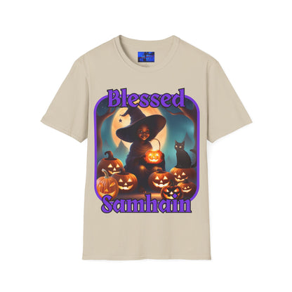 Blessed Samhain Cute Witch PRfont LTcolors Unisex T-Shirt by cypherpunkgear – cypherpunkgear.com | Cypherpunk Merch