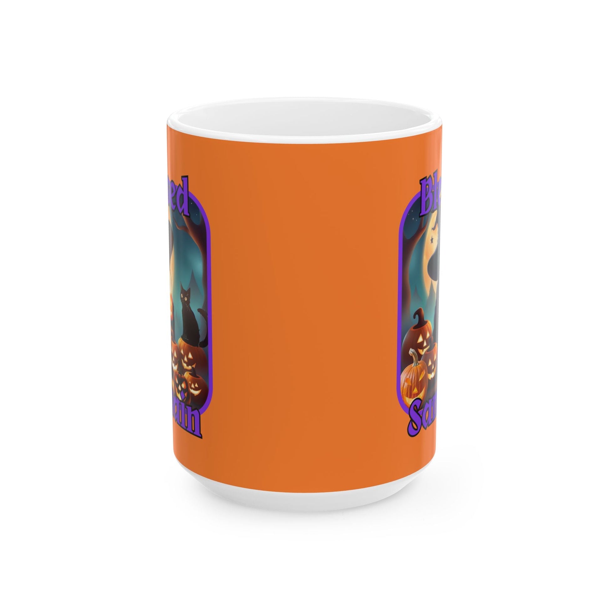 Blessed Samhain Cute Witch PRfont Orange Mug by cypherpunkgear – cypherpunkgear.com | Cypherpunk Merch