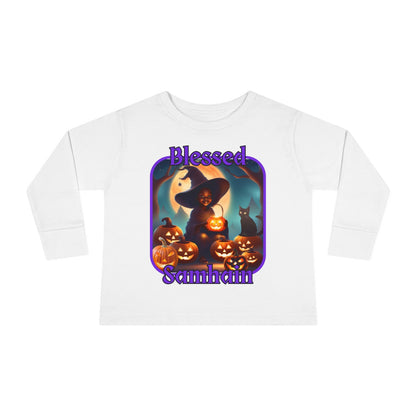 Blessed Samhain Cute Witch PRfont Toddler Long Sleeve Tee by cypherpunkgear – cypherpunkgear.com | Cypherpunk Merch