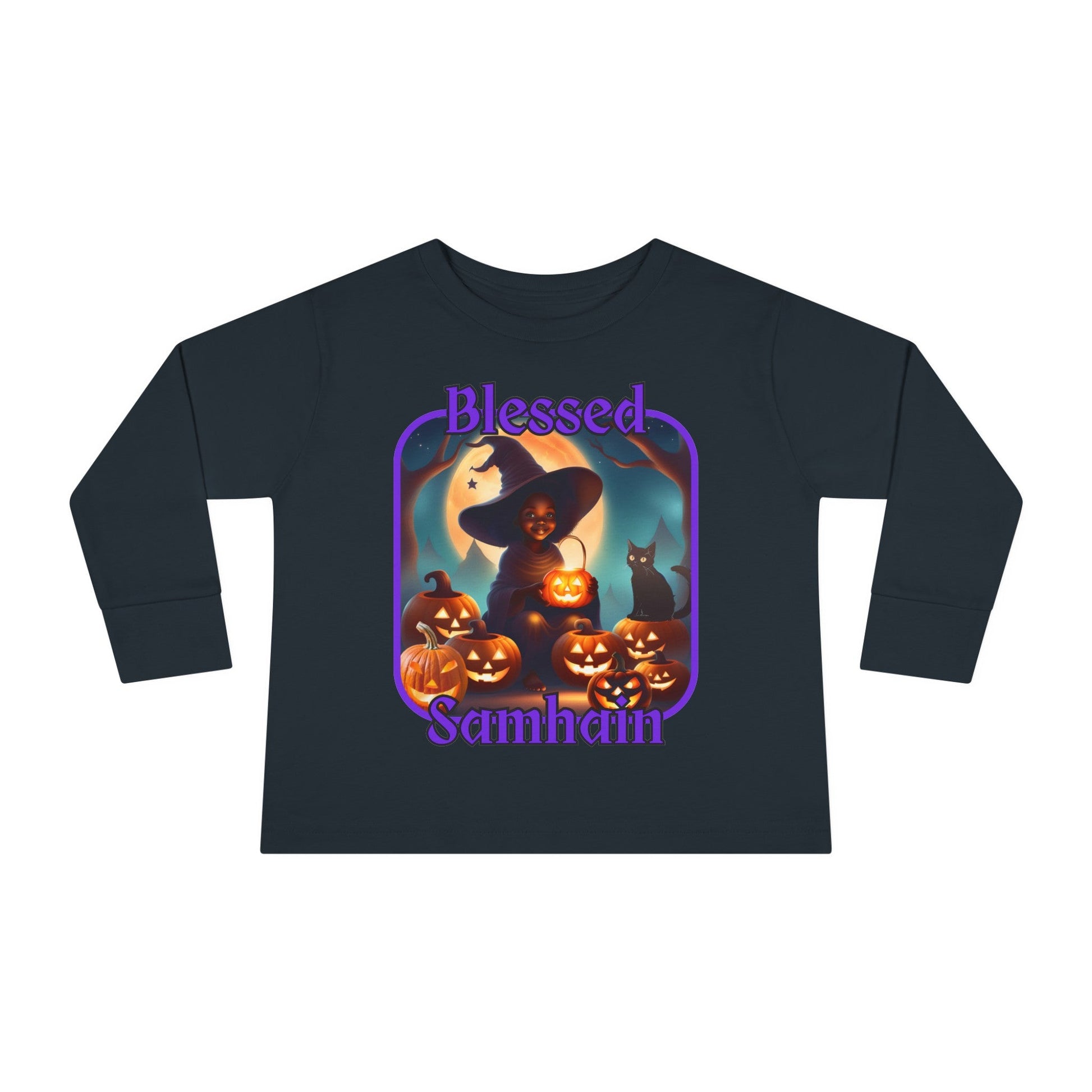 Blessed Samhain Cute Witch PRfont Toddler Long Sleeve Tee by cypherpunkgear – cypherpunkgear.com | Cypherpunk Merch