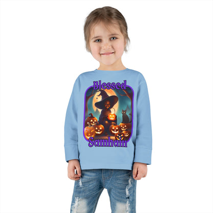 Blessed Samhain Cute Witch PRfont Toddler Long Sleeve Tee by cypherpunkgear – cypherpunkgear.com | Cypherpunk Merch
