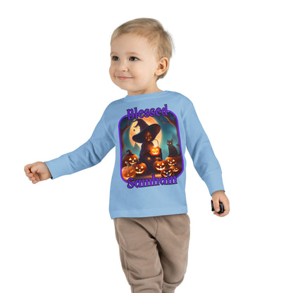 Blessed Samhain Cute Witch PRfont Toddler Long Sleeve Tee by cypherpunkgear – cypherpunkgear.com | Cypherpunk Merch