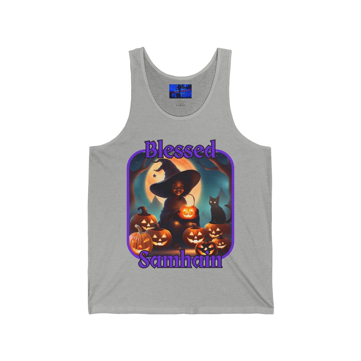 Blessed Samhain Cute Witch PRfont Unisex Jersey Tank Top by cypherpunkgear – cypherpunkgear.com | Cypherpunk Merch