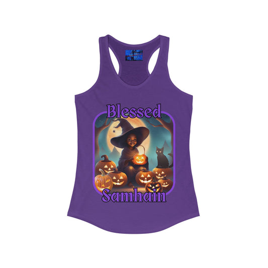 Blessed Samhain Cute Witch PRfont Women's Racerback Tank Top by cypherpunkgear – cypherpunkgear.com | Cypherpunk Merch