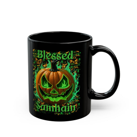 Blessed Samhain Green Jack Black Mug by cypherpunkgear – cypherpunkgear.com | Cypherpunk Merch