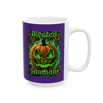 Blessed Samhain Green Jack Purple Mug by cypherpunkgear – cypherpunkgear.com | Cypherpunk Merch