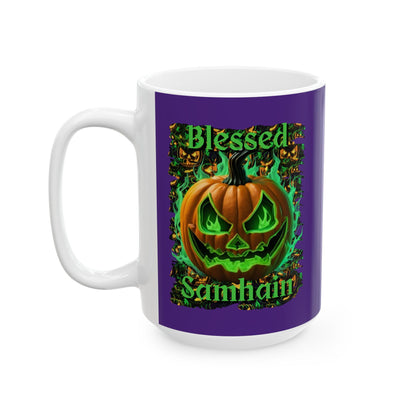 Blessed Samhain Green Jack Purple Mug by cypherpunkgear – cypherpunkgear.com | Cypherpunk Merch