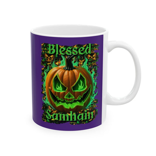 Blessed Samhain Green Jack Purple Mug by cypherpunkgear – cypherpunkgear.com | Cypherpunk Merch