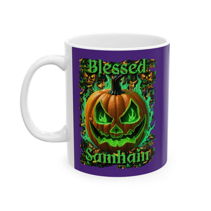 Blessed Samhain Green Jack Purple Mug by cypherpunkgear – cypherpunkgear.com | Cypherpunk Merch