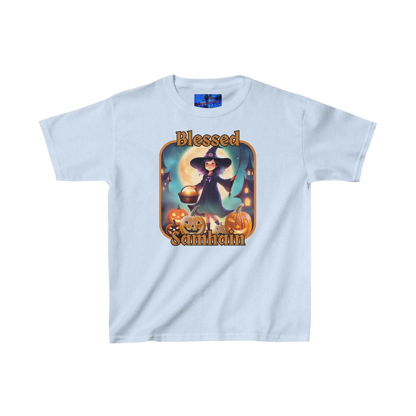 Blessed Samhain Little Witch ORfont Kids Heavy Cotton™ Tee by cypherpunkgear – cypherpunkgear.com | Cypherpunk Merch