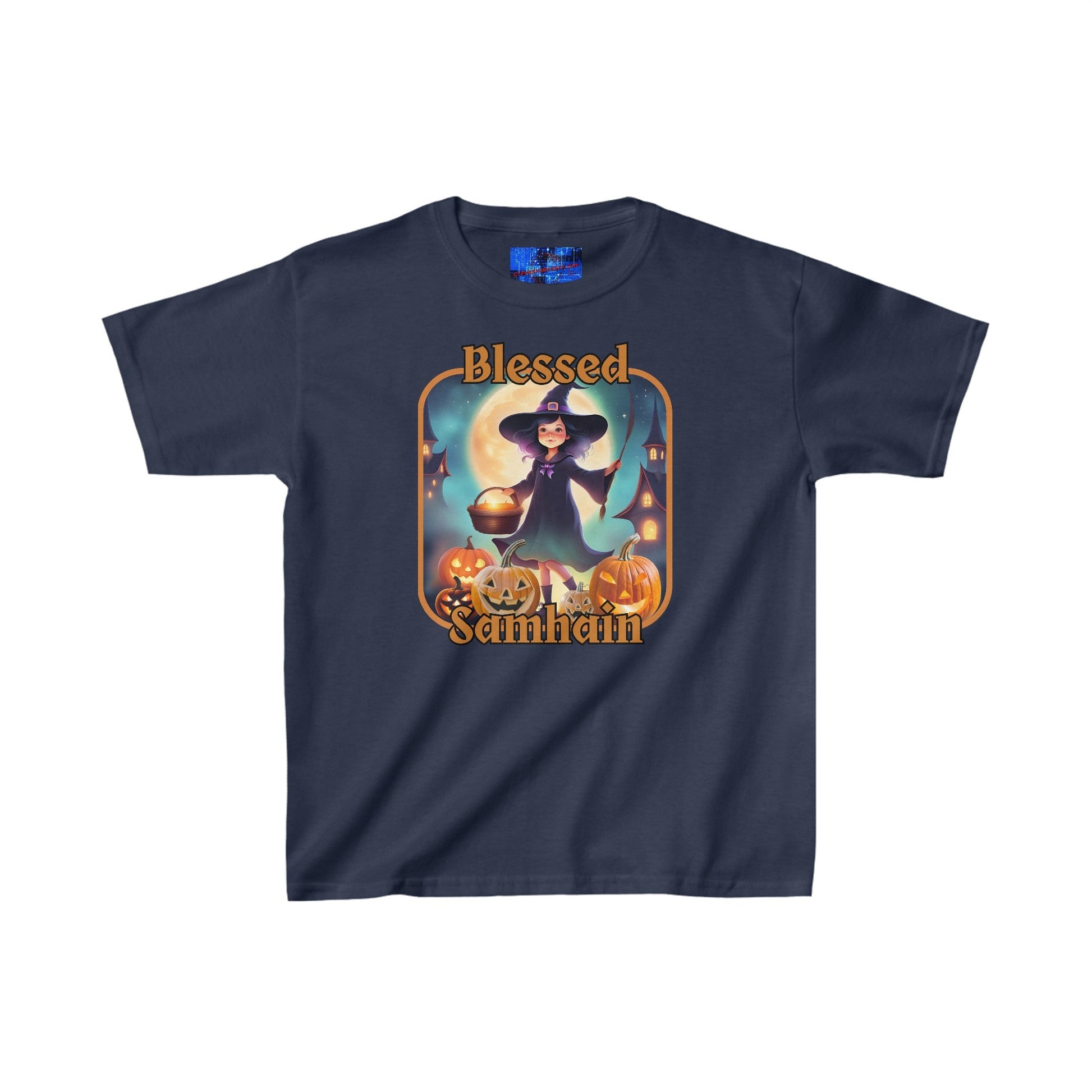 Blessed Samhain Little Witch ORfont Kids Heavy Cotton™ Tee by cypherpunkgear – cypherpunkgear.com | Cypherpunk Merch
