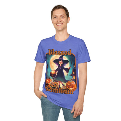 Blessed Samhain Little Witch ORfont LTcolors Unisex T-Shirt by cypherpunkgear – cypherpunkgear.com | Cypherpunk Merch