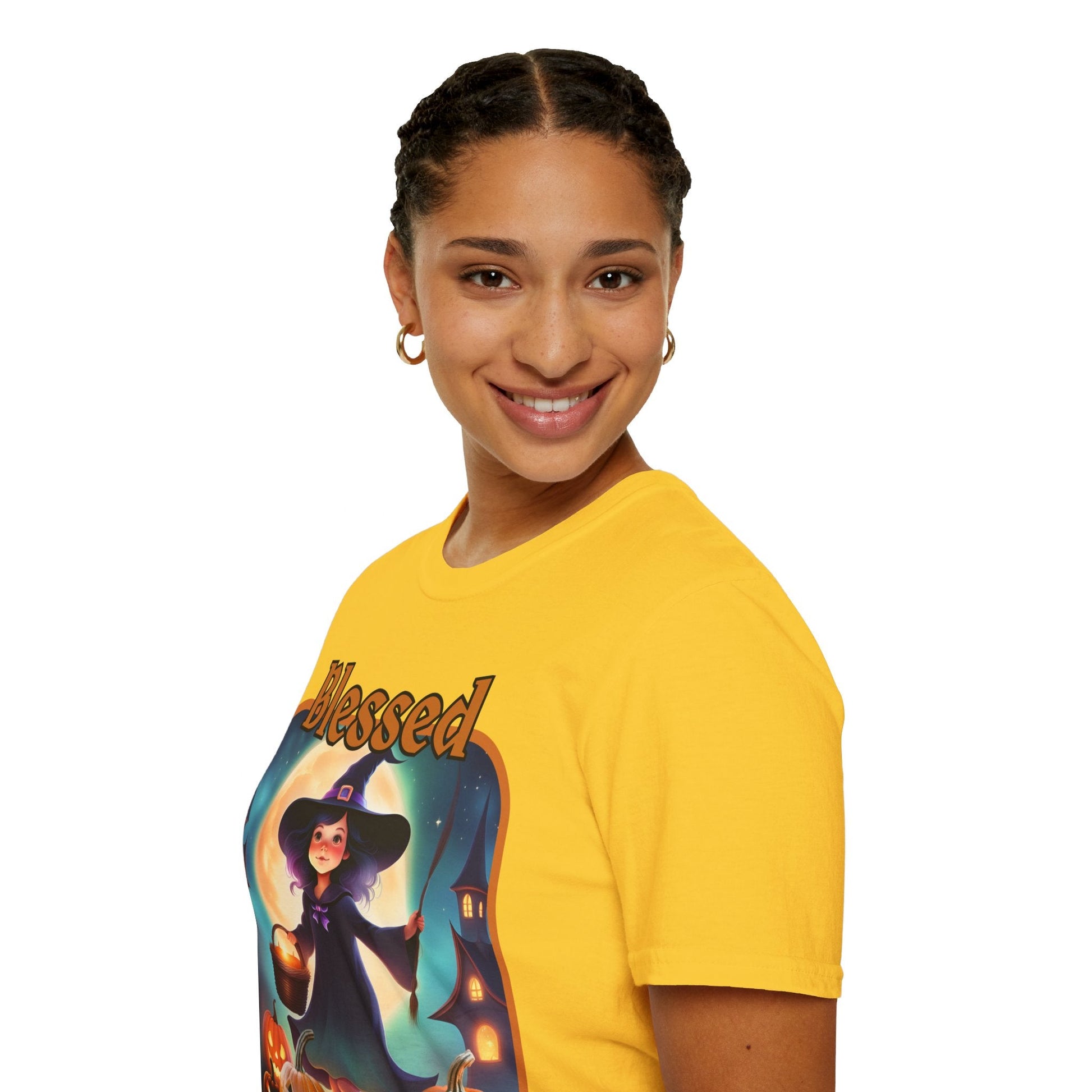Blessed Samhain Little Witch ORfont LTcolors Unisex T-Shirt by cypherpunkgear – cypherpunkgear.com | Cypherpunk Merch