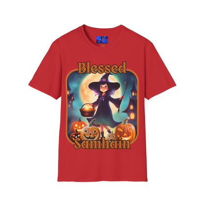 Blessed Samhain Little Witch ORfont LTcolors Unisex T-Shirt by cypherpunkgear – cypherpunkgear.com | Cypherpunk Merch