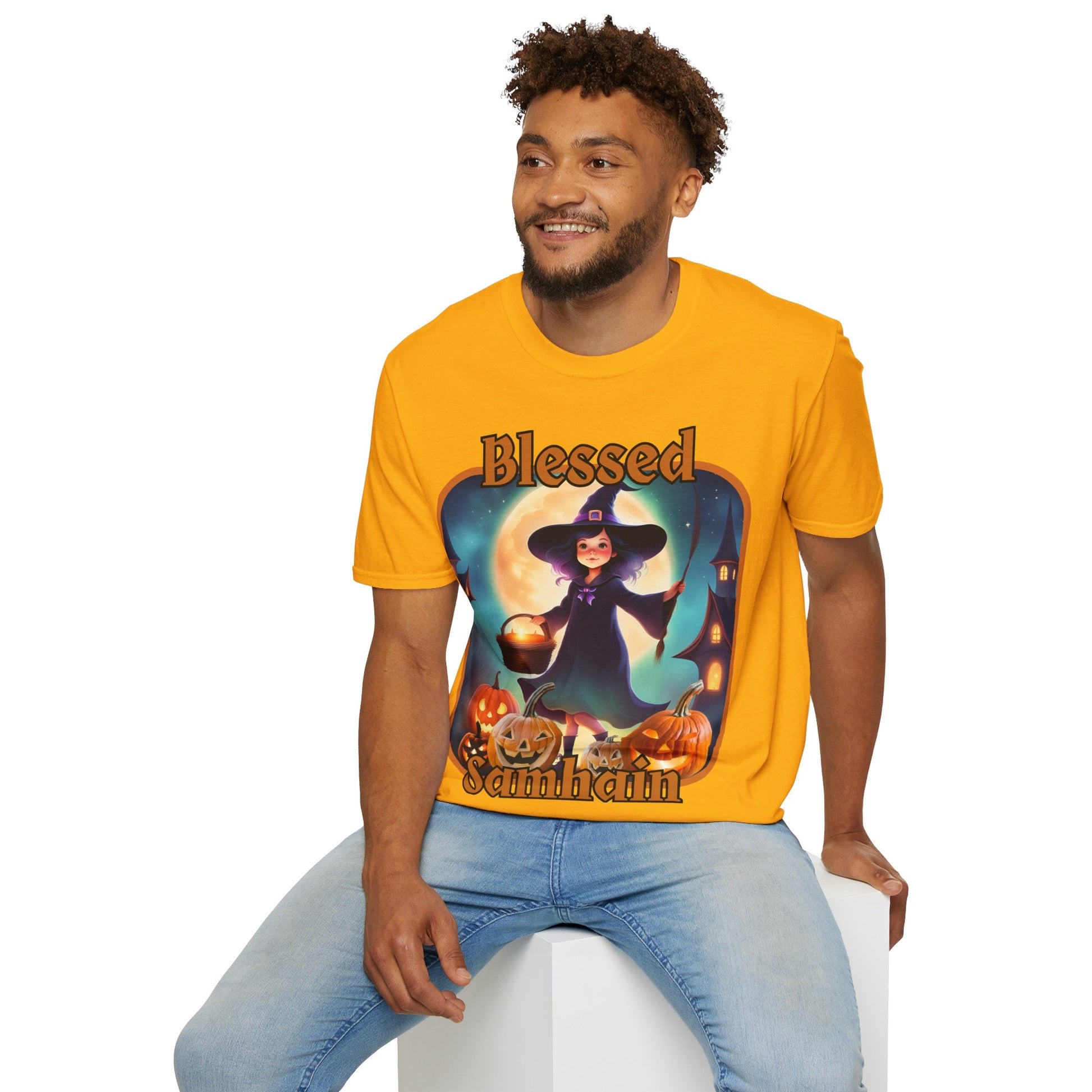 Blessed Samhain Little Witch ORfont LTcolors Unisex T-Shirt by cypherpunkgear – cypherpunkgear.com | Cypherpunk Merch