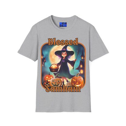 Blessed Samhain Little Witch ORfont LTcolors Unisex T-Shirt by cypherpunkgear – cypherpunkgear.com | Cypherpunk Merch