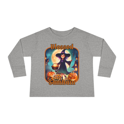 Blessed Samhain Little Witch ORfont Toddler Long Sleeve Tee by cypherpunkgear – cypherpunkgear.com | Cypherpunk Merch