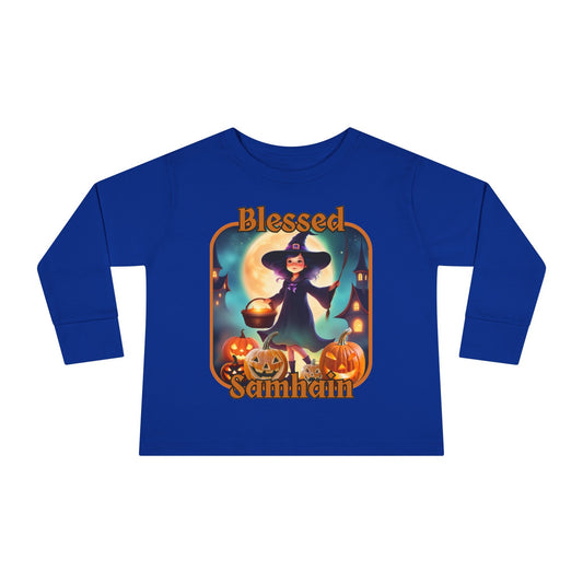 Blessed Samhain Little Witch ORfont Toddler Long Sleeve Tee by cypherpunkgear – cypherpunkgear.com | Cypherpunk Merch