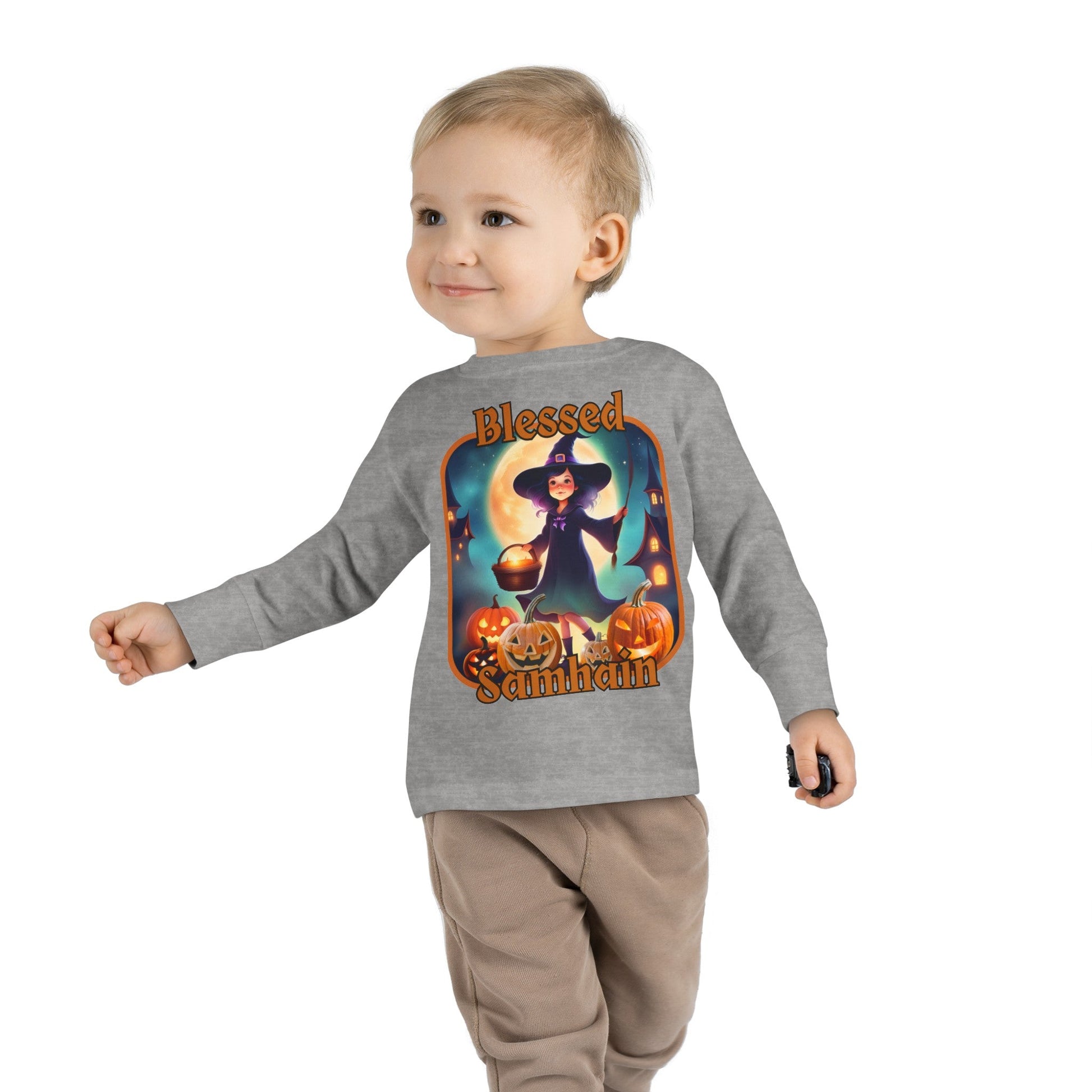 Blessed Samhain Little Witch ORfont Toddler Long Sleeve Tee by cypherpunkgear – cypherpunkgear.com | Cypherpunk Merch