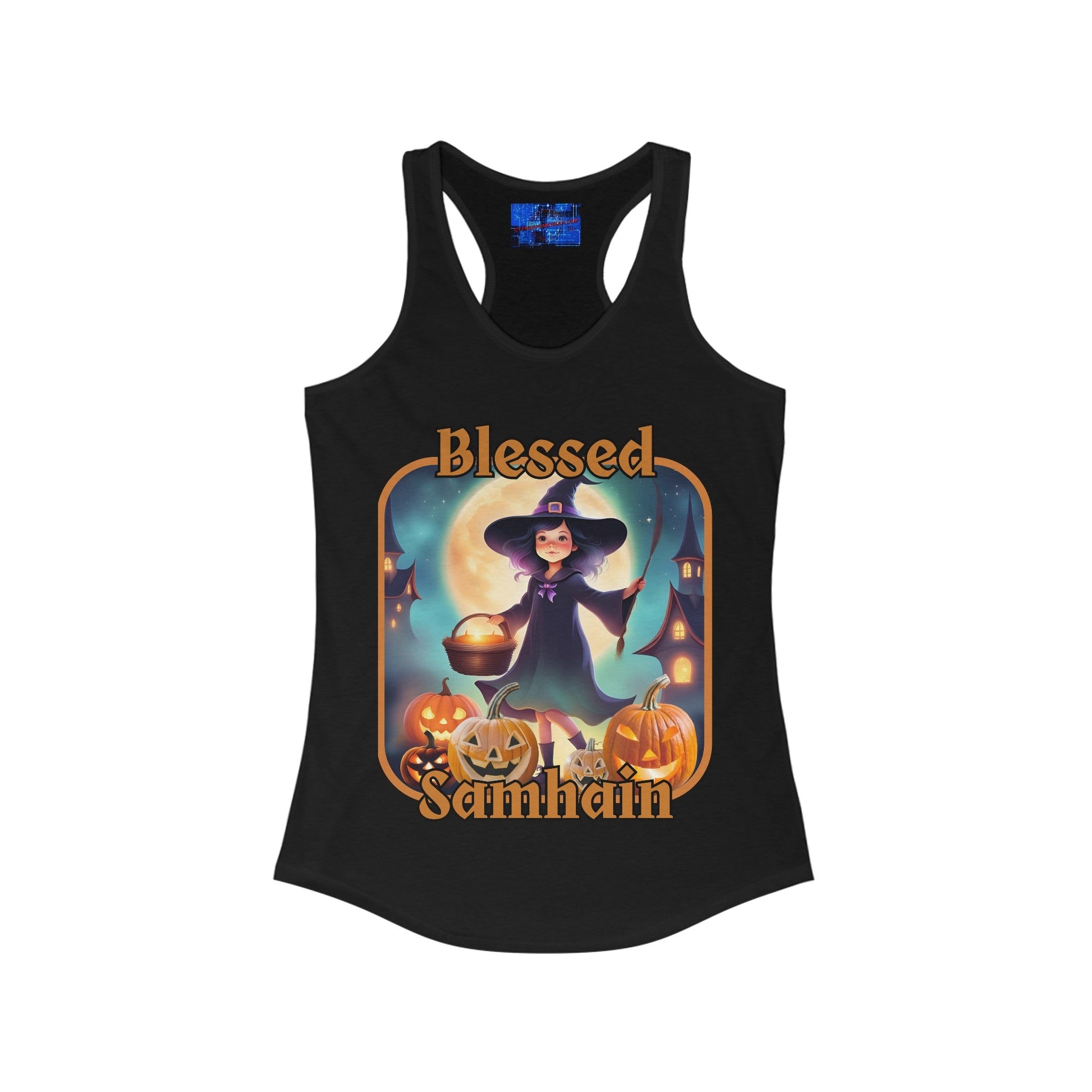 Blessed Samhain Little Witch ORfont Women's Racerback Tank Top by cypherpunkgear – cypherpunkgear.com | Cypherpunk Merch