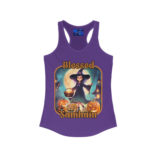Blessed Samhain Little Witch ORfont Women's Racerback Tank Top by cypherpunkgear – cypherpunkgear.com | Cypherpunk Merch