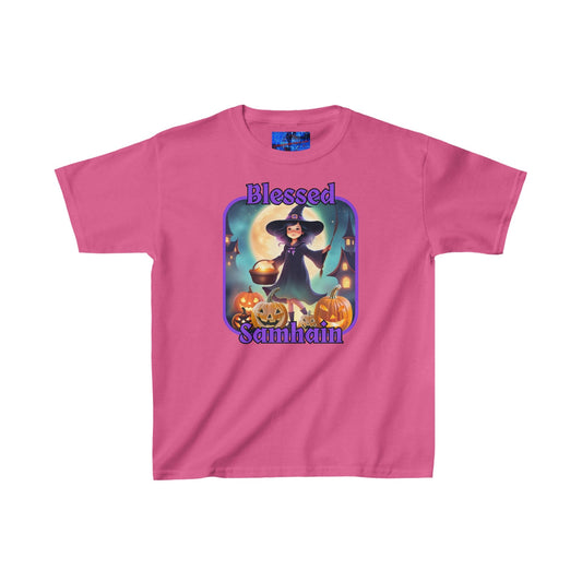 Blessed Samhain Little Witch PRfont Kids Heavy Cotton™ Tee by cypherpunkgear – cypherpunkgear.com | Cypherpunk Merch