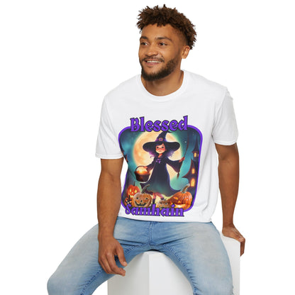 Blessed Samhain Little Witch PRfont LTcolors Unisex T-Shirt by cypherpunkgear – cypherpunkgear.com | Cypherpunk Merch