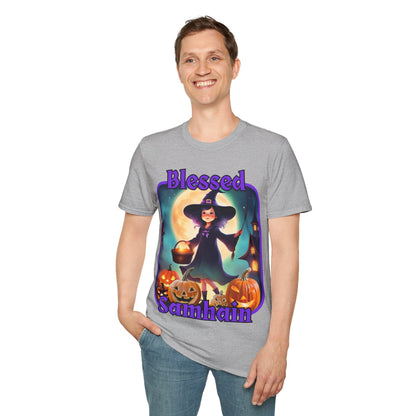 Blessed Samhain Little Witch PRfont LTcolors Unisex T-Shirt by cypherpunkgear – cypherpunkgear.com | Cypherpunk Merch