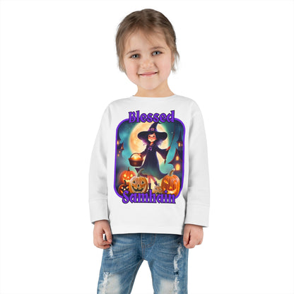 Blessed Samhain Little Witch PRfont Toddler Long Sleeve Tee by cypherpunkgear – cypherpunkgear.com | Cypherpunk Merch