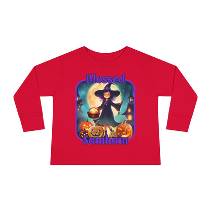 Blessed Samhain Little Witch PRfont Toddler Long Sleeve Tee by cypherpunkgear – cypherpunkgear.com | Cypherpunk Merch