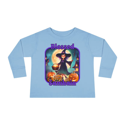 Blessed Samhain Little Witch PRfont Toddler Long Sleeve Tee by cypherpunkgear – cypherpunkgear.com | Cypherpunk Merch