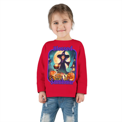 Blessed Samhain Little Witch PRfont Toddler Long Sleeve Tee by cypherpunkgear – cypherpunkgear.com | Cypherpunk Merch