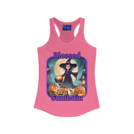 Blessed Samhain Little Witch PRfont Women's Racerback Tank Top by cypherpunkgear – cypherpunkgear.com | Cypherpunk Merch