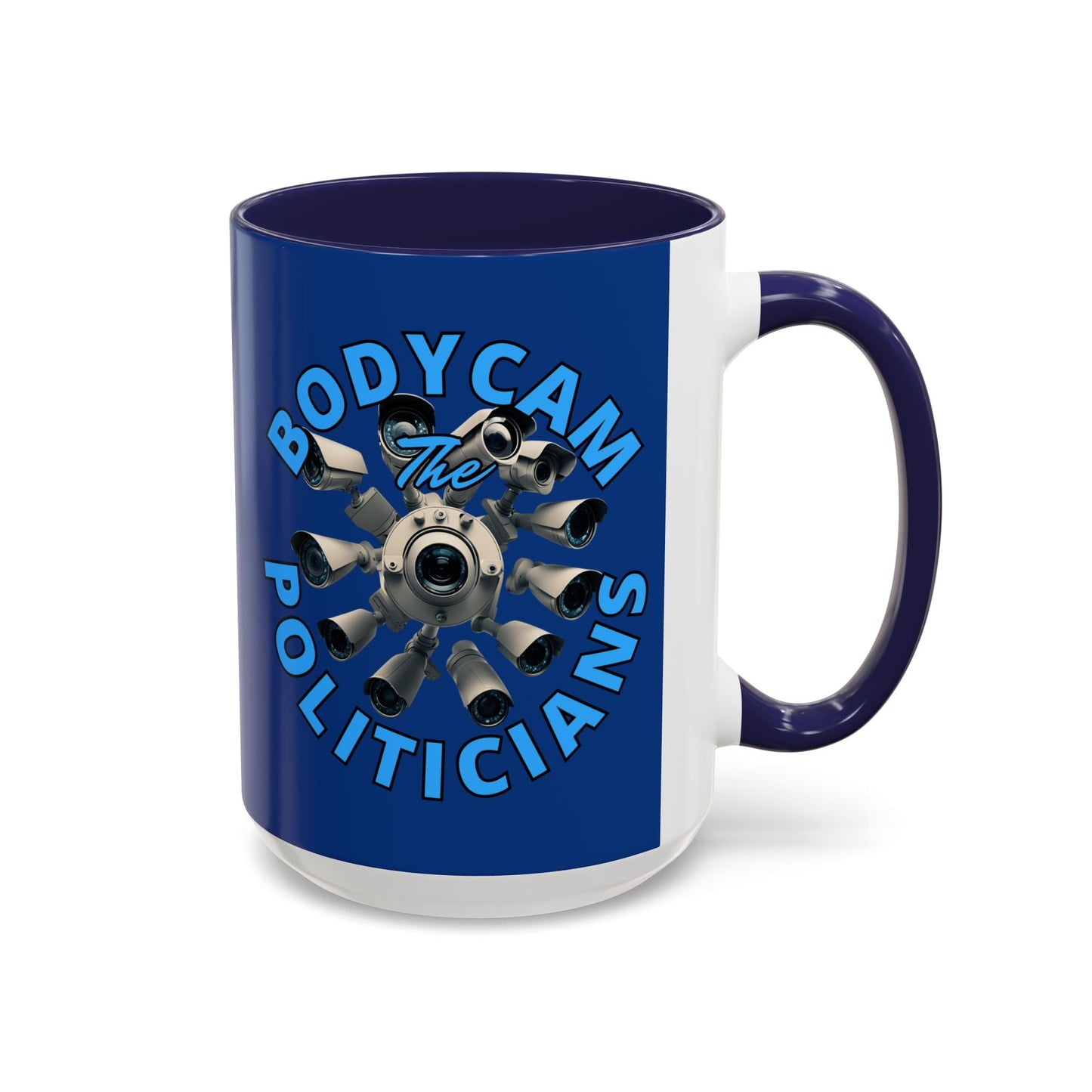Bodycam the Politicians Cameras Blue Accent Mug by cypherpunkgear.com – cypherpunkgear.com | Cypherpunk Merch