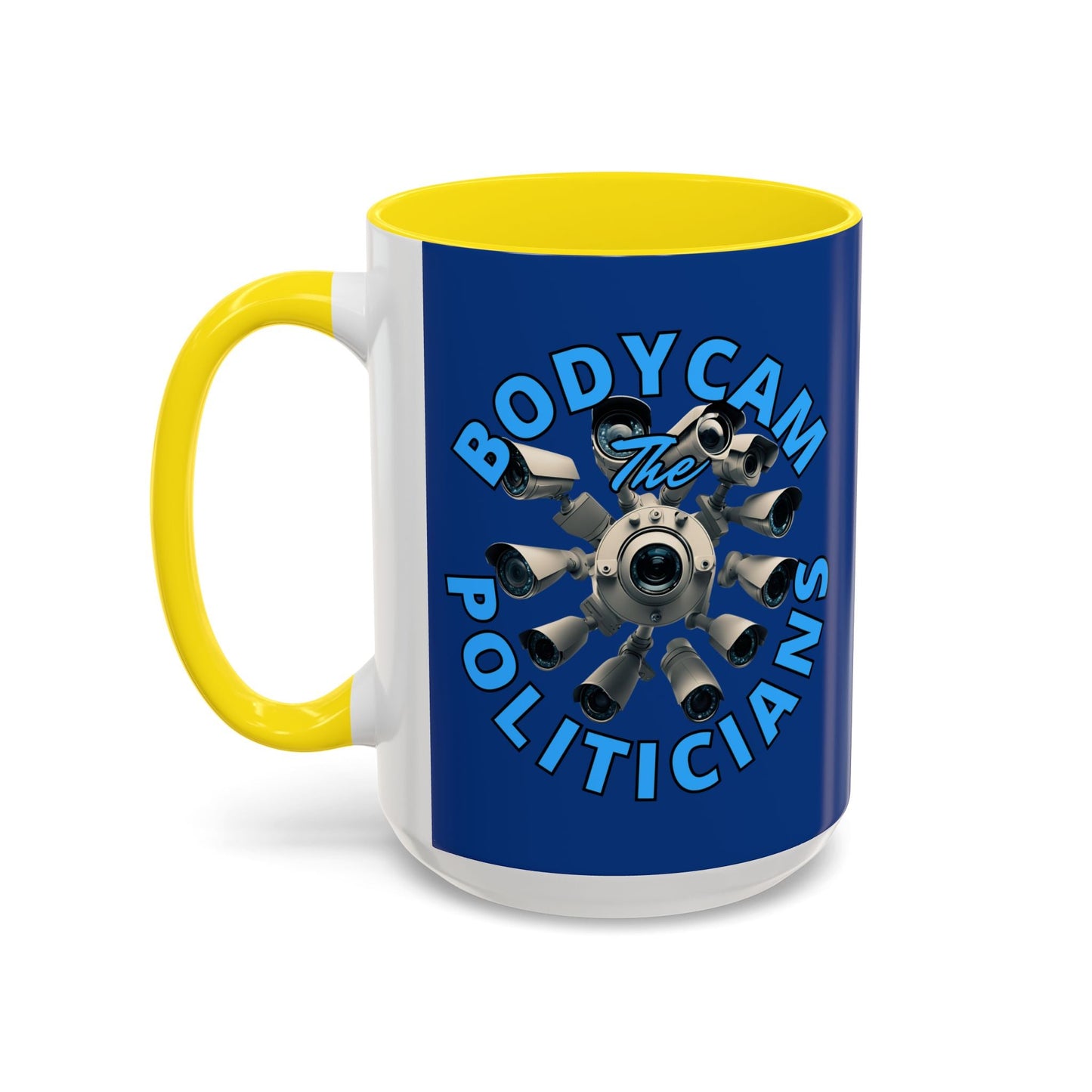 Bodycam the Politicians Cameras Blue Accent Mug by cypherpunkgear.com – cypherpunkgear.com | Cypherpunk Merch