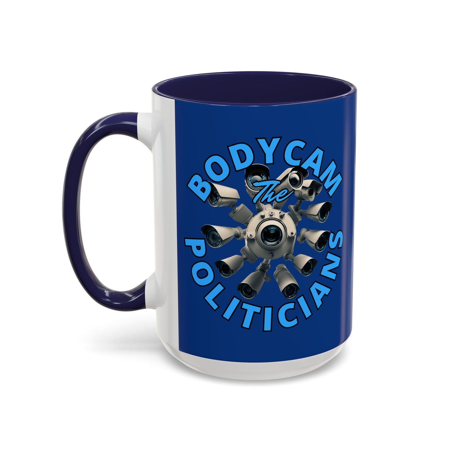Bodycam the Politicians Cameras Blue Accent Mug by cypherpunkgear.com – cypherpunkgear.com | Cypherpunk Merch