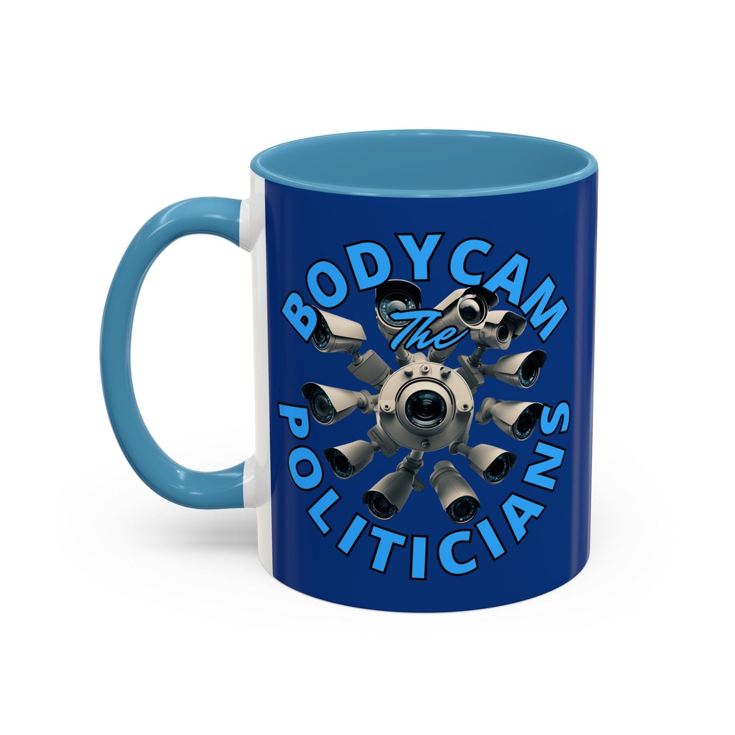 Bodycam the Politicians Cameras Blue Accent Mug by cypherpunkgear.com – cypherpunkgear.com | Cypherpunk Merch