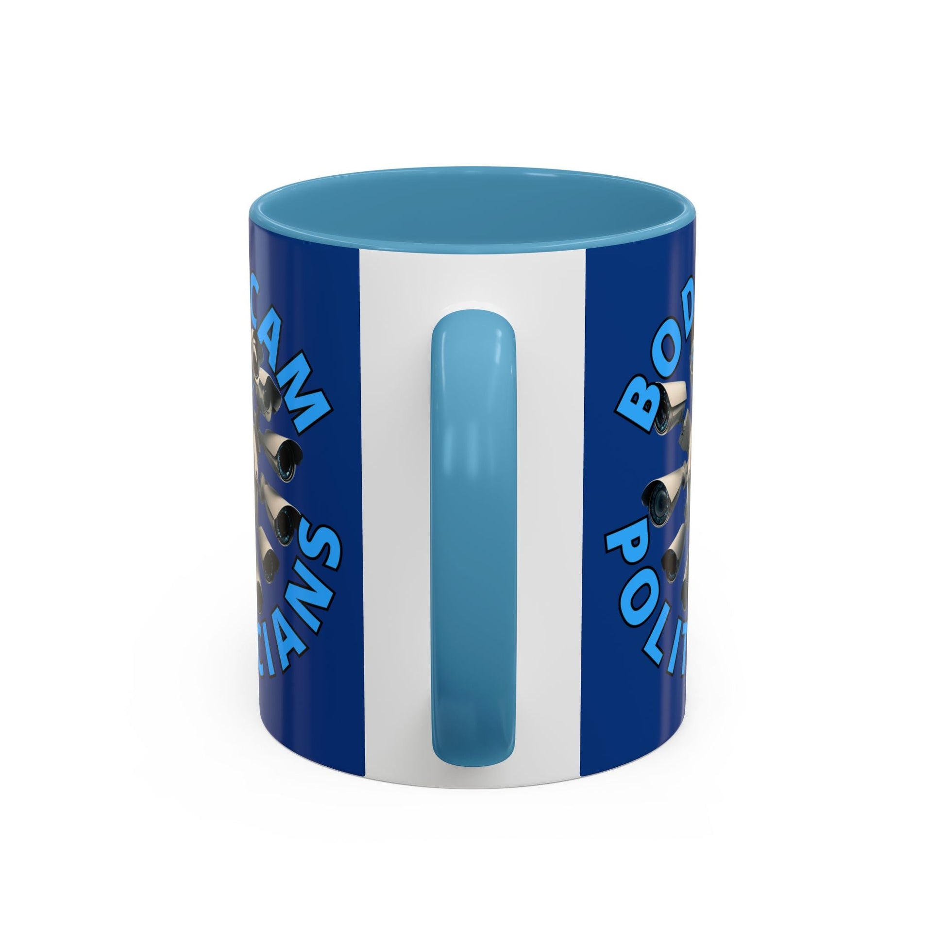Bodycam the Politicians Cameras Blue Accent Mug by cypherpunkgear.com – cypherpunkgear.com | Cypherpunk Merch