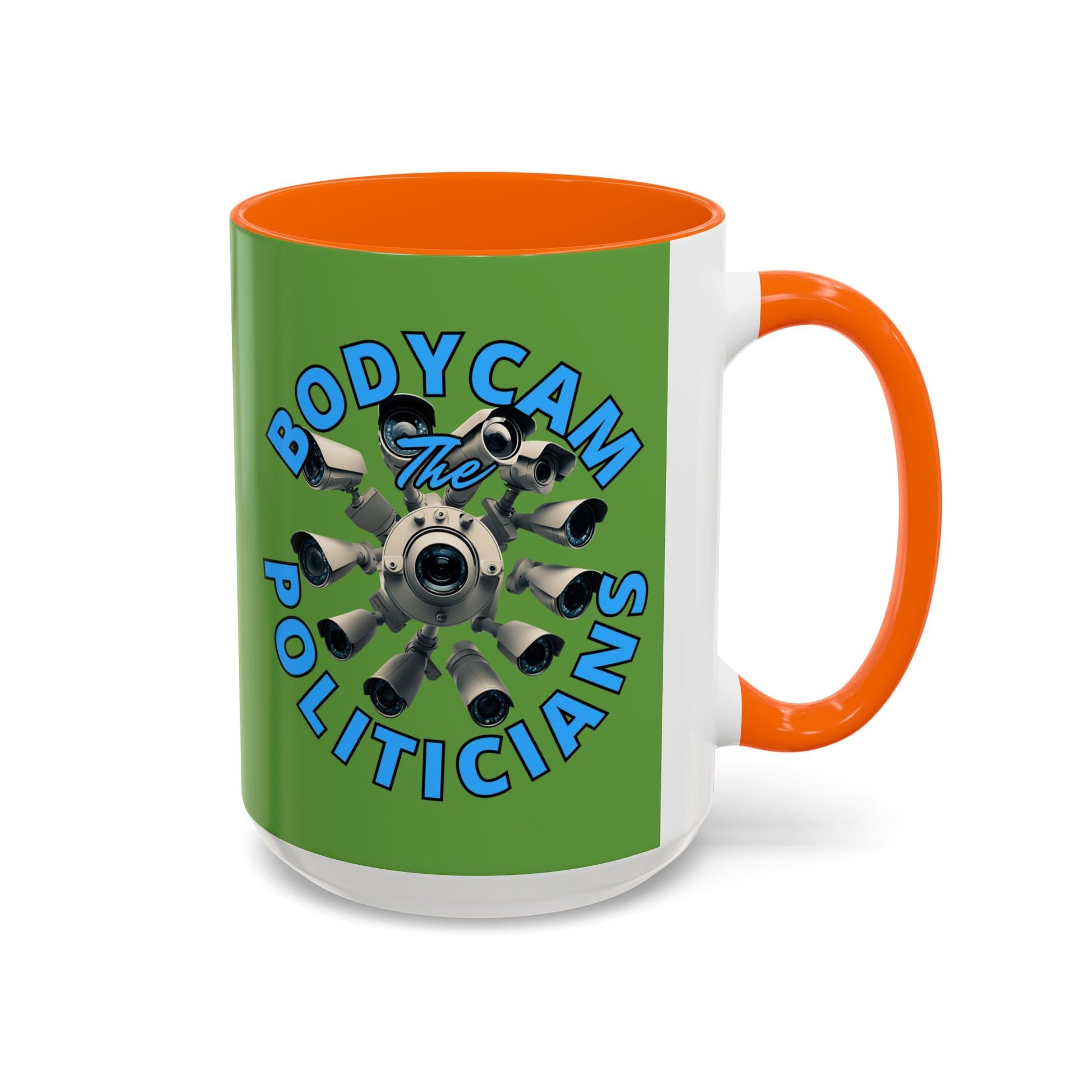 Bodycam the Politicians Cameras Green Accent Mug by cypherpunkgear.com – cypherpunkgear.com | Cypherpunk Merch