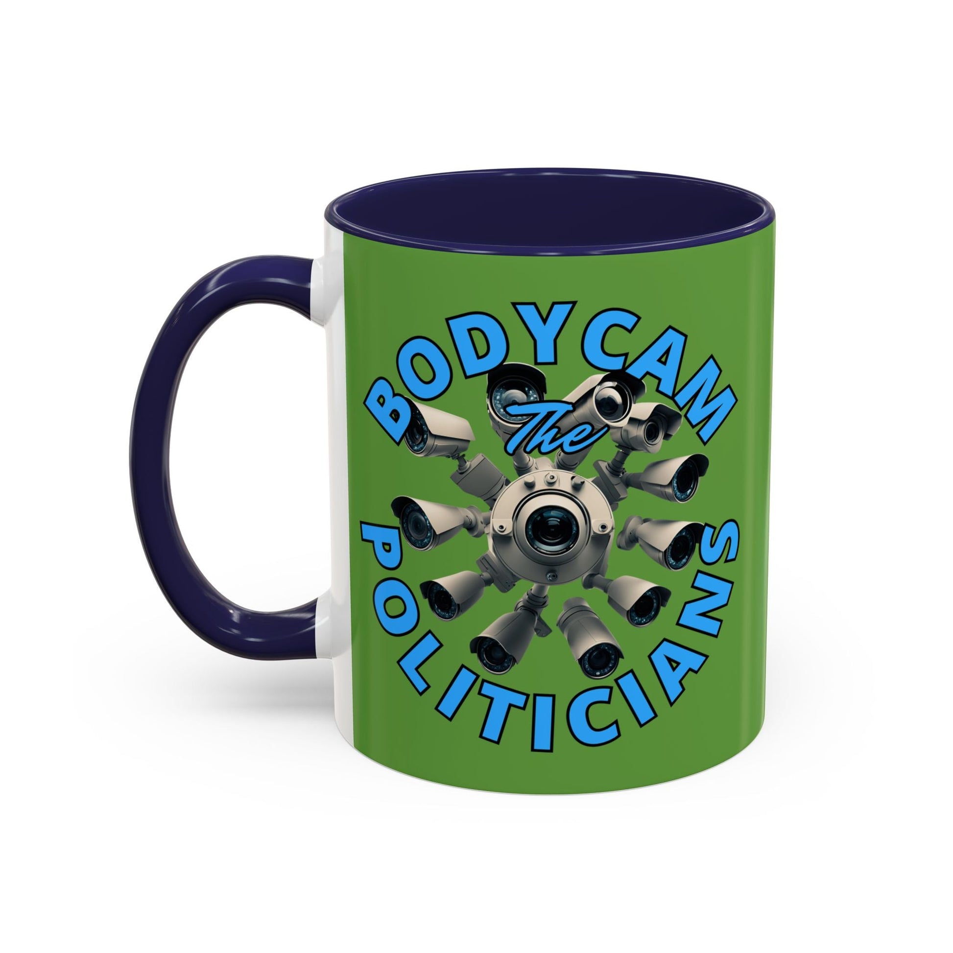 Bodycam the Politicians Cameras Green Accent Mug by cypherpunkgear.com – cypherpunkgear.com | Cypherpunk Merch
