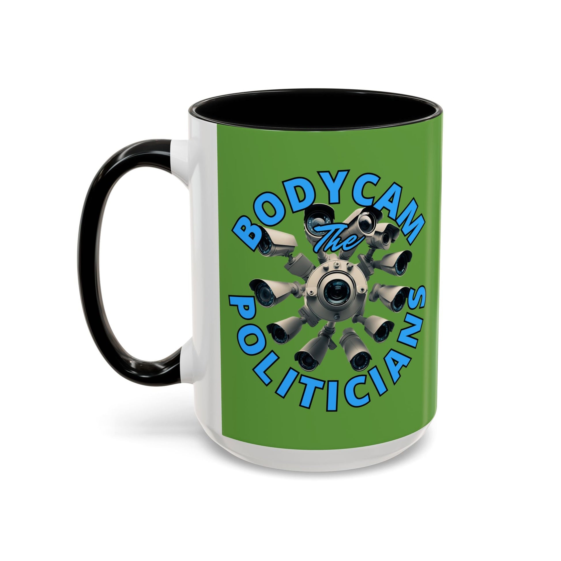 Bodycam the Politicians Cameras Green Accent Mug by cypherpunkgear.com – cypherpunkgear.com | Cypherpunk Merch