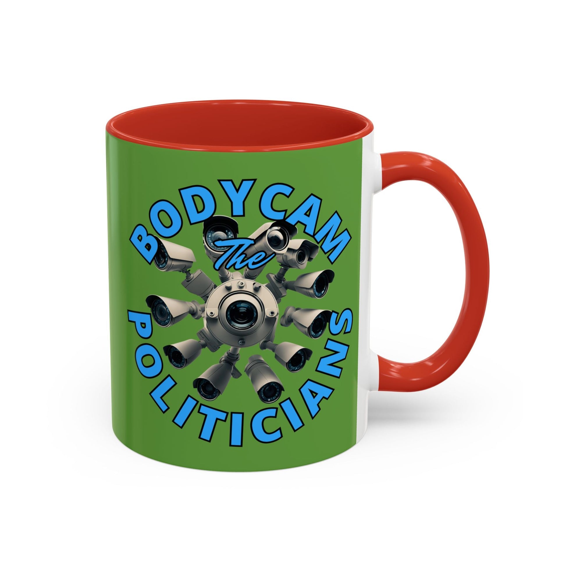 Bodycam the Politicians Cameras Green Accent Mug by cypherpunkgear.com – cypherpunkgear.com | Cypherpunk Merch