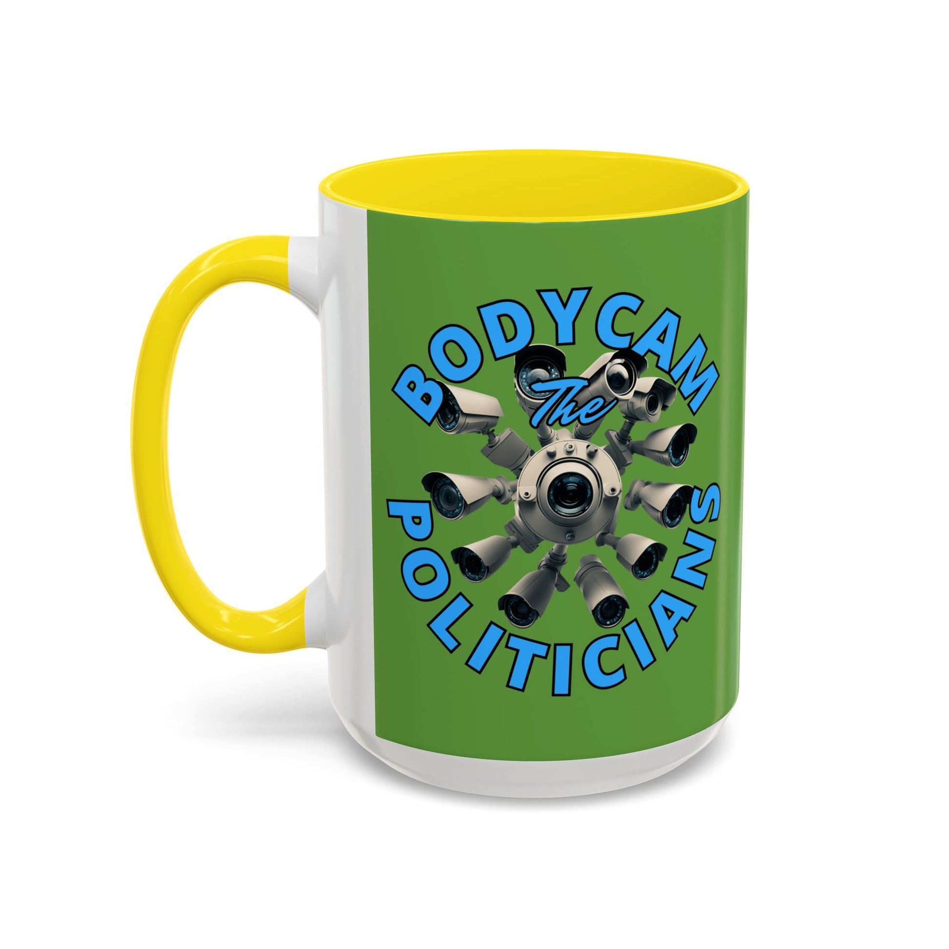 Bodycam the Politicians Cameras Green Accent Mug by cypherpunkgear.com – cypherpunkgear.com | Cypherpunk Merch