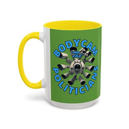 Bodycam the Politicians Cameras Green Accent Mug by cypherpunkgear.com – cypherpunkgear.com | Cypherpunk Merch