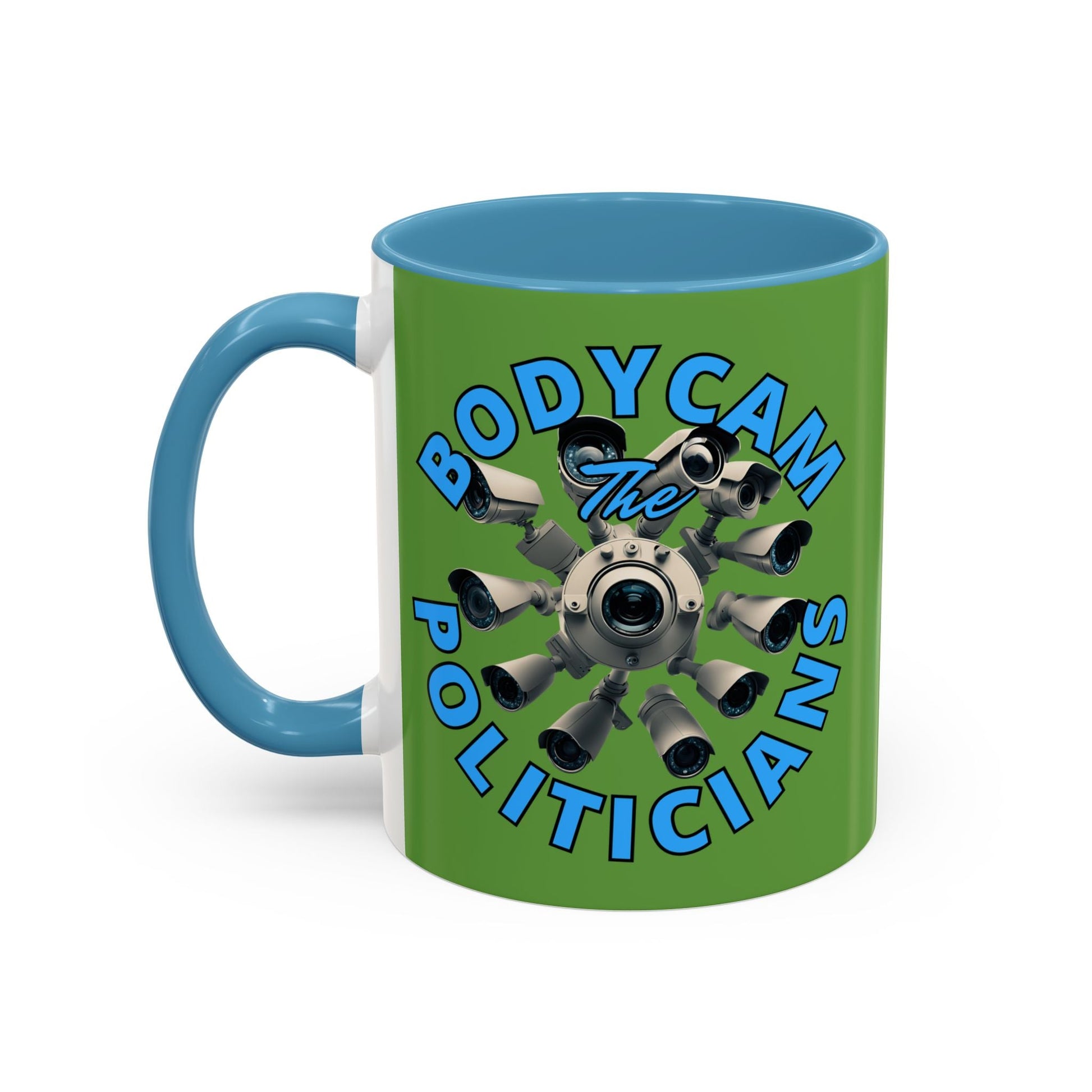 Bodycam the Politicians Cameras Green Accent Mug by cypherpunkgear.com – cypherpunkgear.com | Cypherpunk Merch