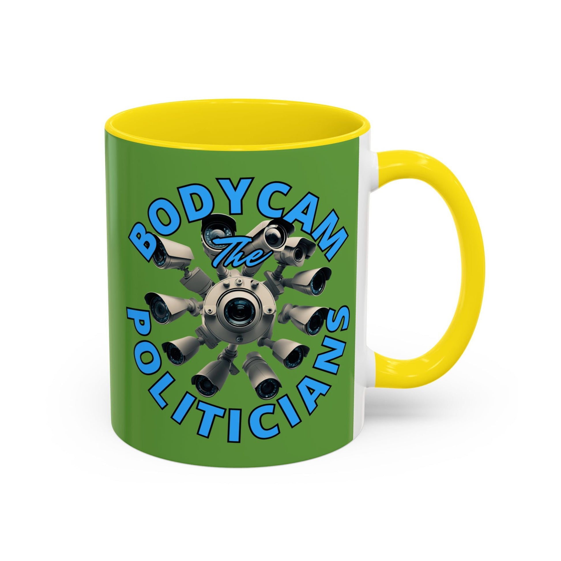 Bodycam the Politicians Cameras Green Accent Mug by cypherpunkgear.com – cypherpunkgear.com | Cypherpunk Merch