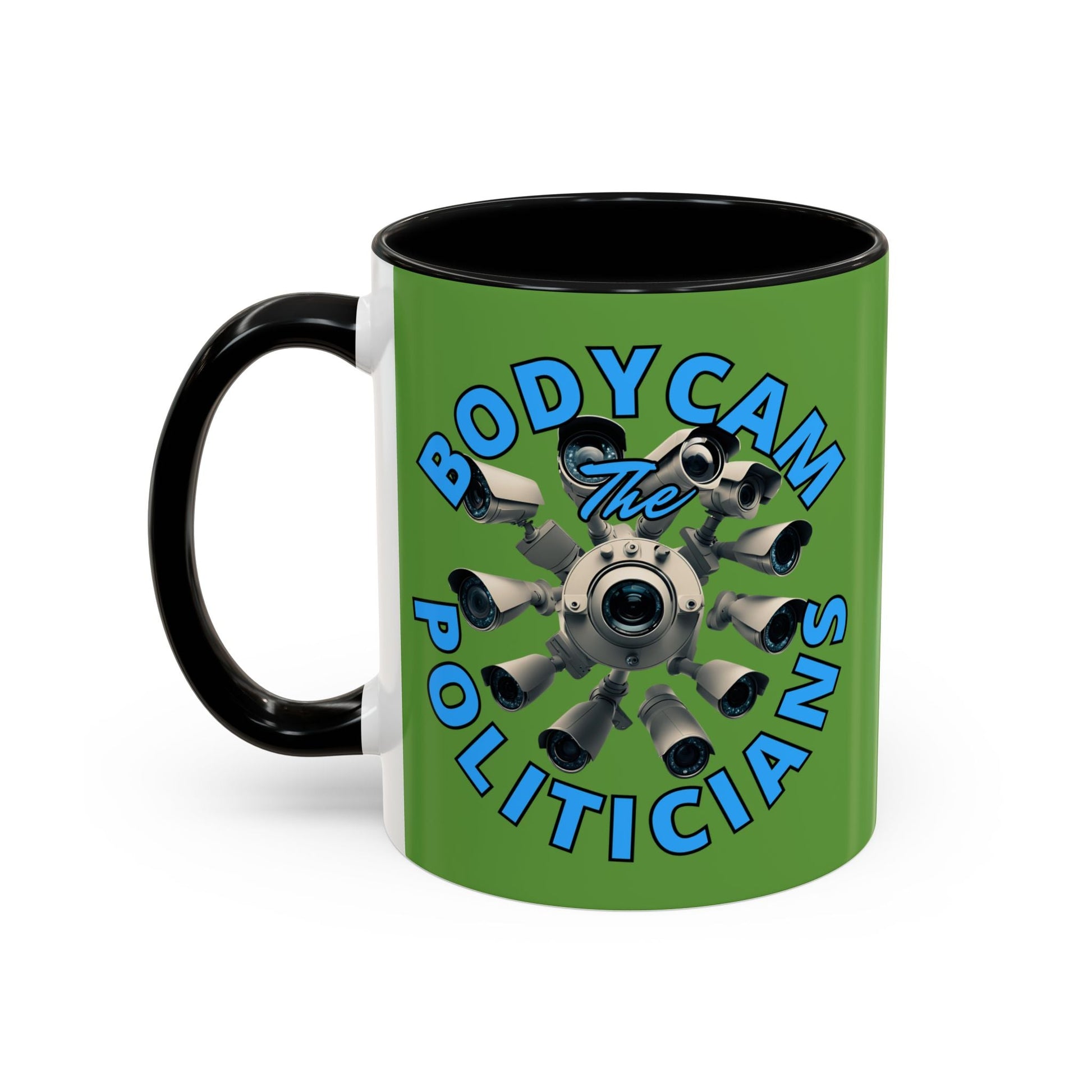 Bodycam the Politicians Cameras Green Accent Mug by cypherpunkgear.com – cypherpunkgear.com | Cypherpunk Merch
