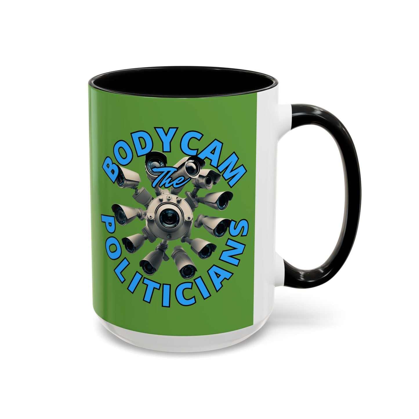 Bodycam the Politicians Cameras Green Accent Mug by cypherpunkgear.com – cypherpunkgear.com | Cypherpunk Merch