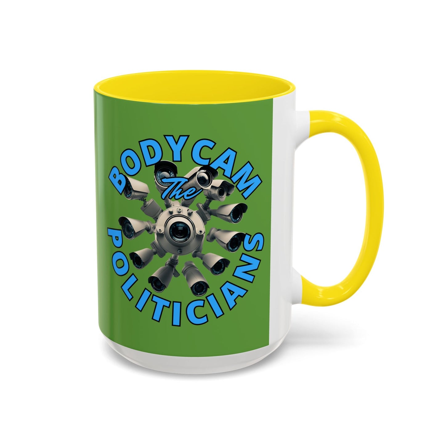 Bodycam the Politicians Cameras Green Accent Mug by cypherpunkgear.com – cypherpunkgear.com | Cypherpunk Merch